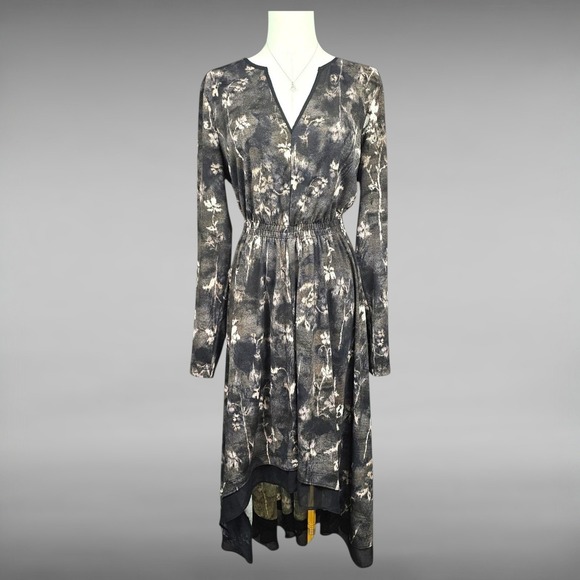 Simply Vera Vera Wang Dresses & Skirts - Simply Vera Vera Wang Gray Floral Long Sleeve High Low Midi Dress Womens Medium